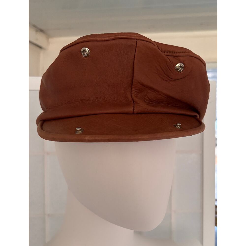 Orvis Genuine Deerskin Leather Driver Cap Brown Large Snap Bill Newsboy Hat - Picture 4 of 11